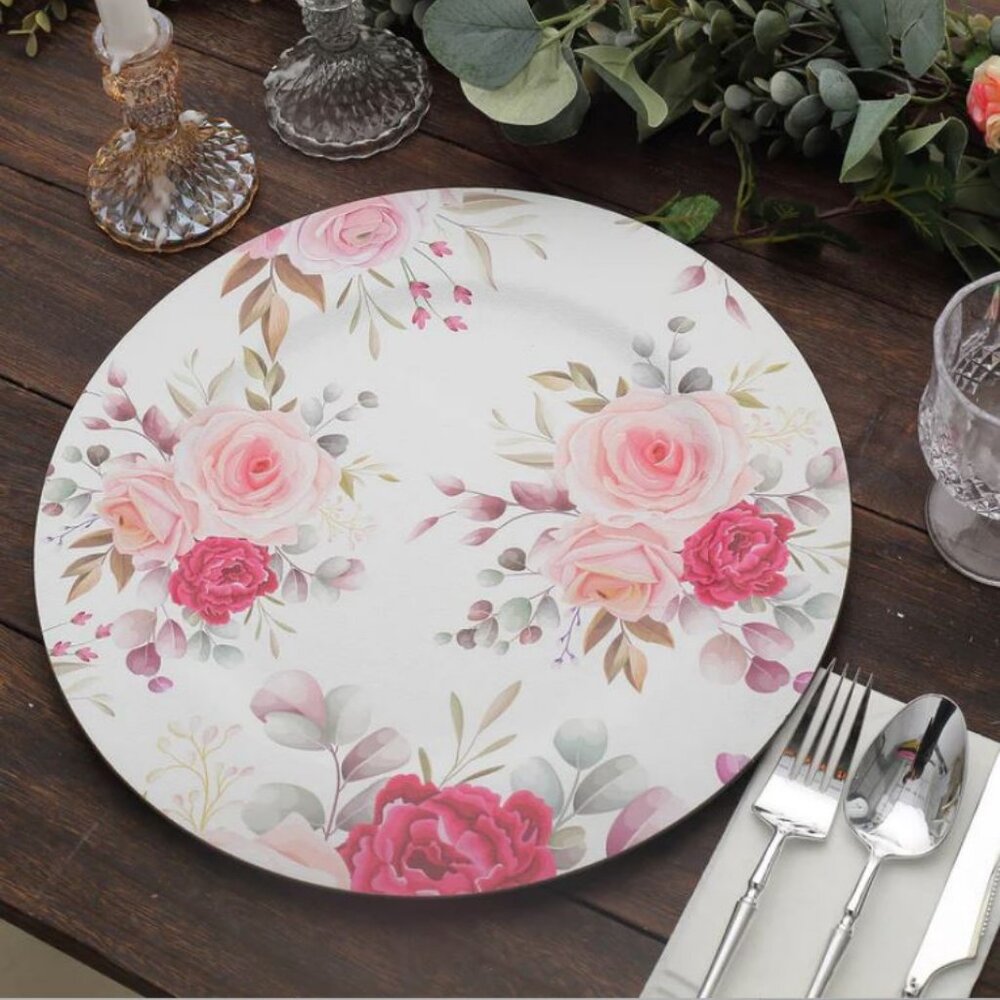 CHARGER PLATE:  13" Rose Flower Design Plastic Charger Plates